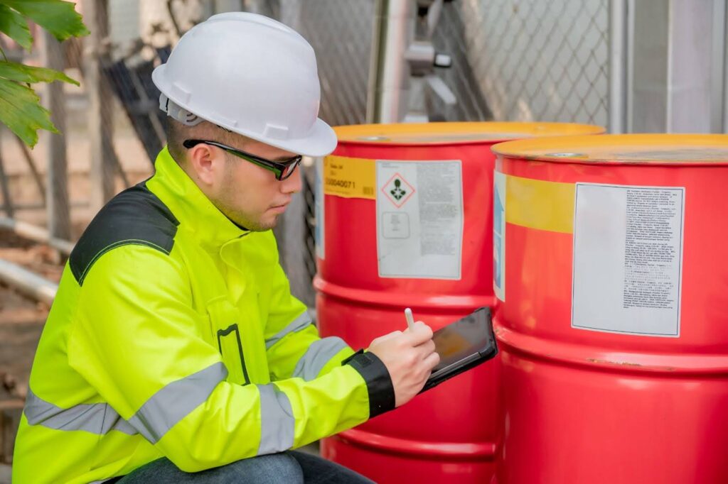 professional recording red colour coded waste for disposal